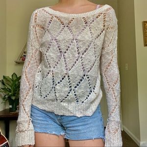 cream crochet knit long sleeve sweater